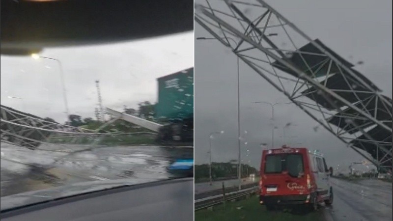 Un enorme cartel se cayó sobre la autopista Rosario-Santa Fe a la altura de San Lorenzo