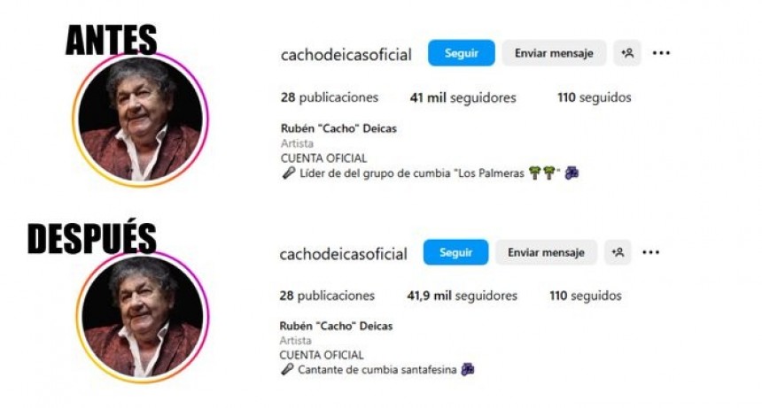 &iquest;Se separan Los Palmeras? Cacho Deicas desata rumores al cambiar su biograf&iacute;a 