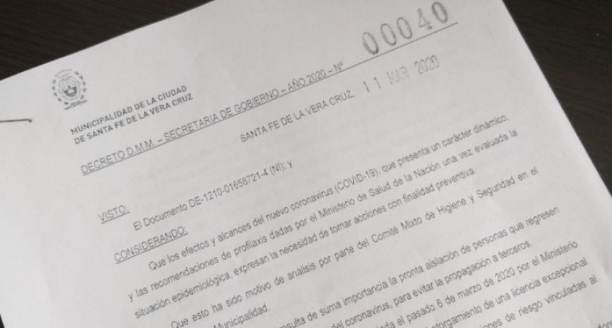 Coronavirus: el municipio otorgar&aacute; licencias extraordinarias a empleados provenientes de pa&iacute;ses de riesgo	 Home General