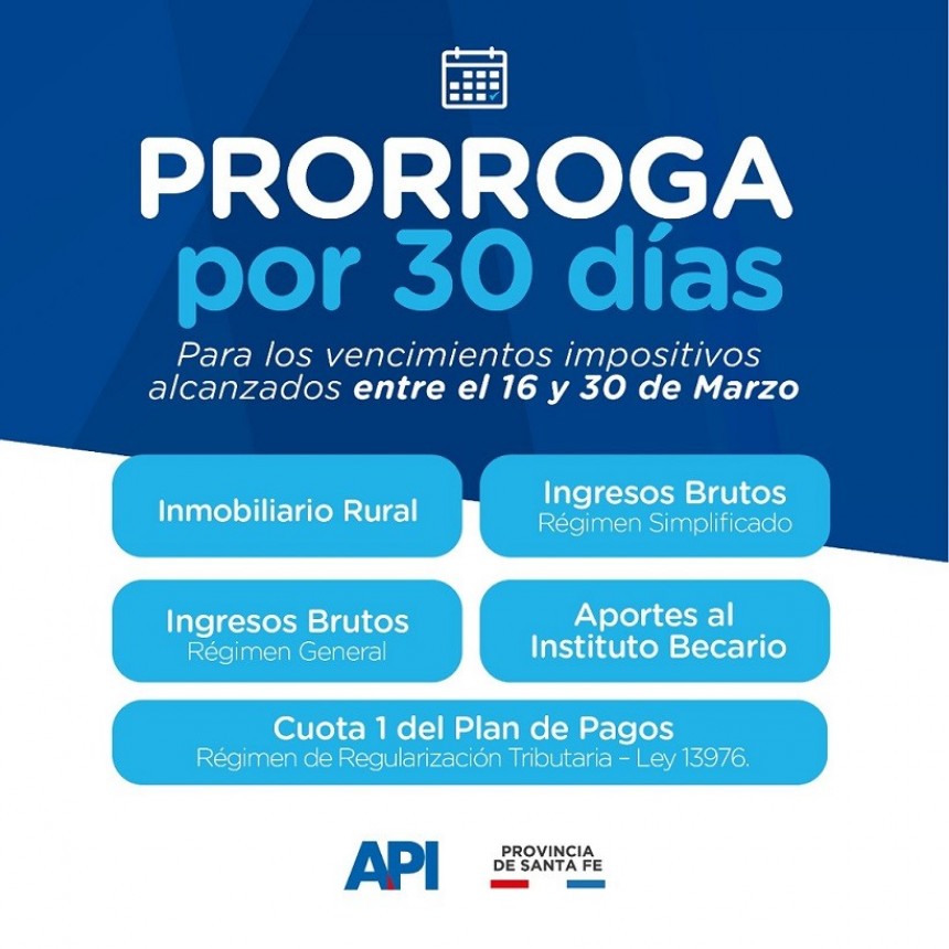API posterga vencimientos impositivos