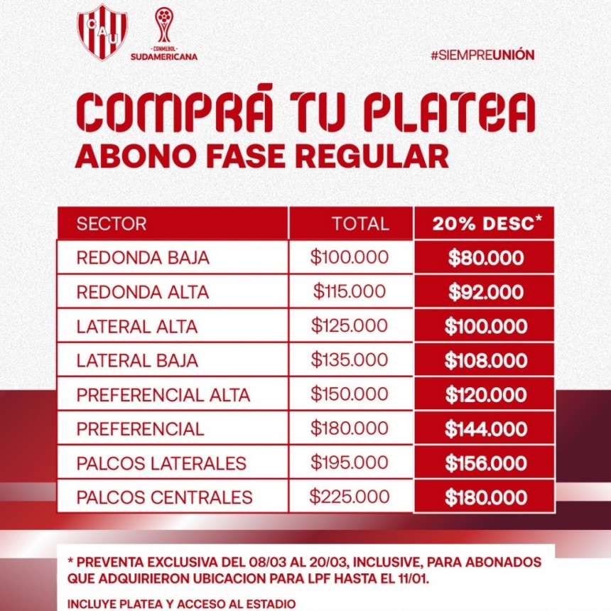 Uni&oacute;n comunic&oacute; cu&aacute;ndo saldr&aacute; la preventa para la Sudamericana