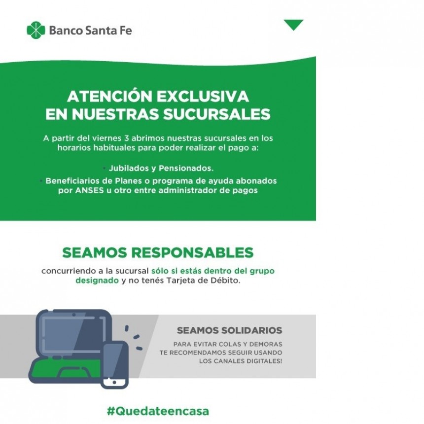 Jubilados: Banco Santa Fe abrir&aacute; sus puertas desde este Viernes