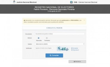 Desde hoy se puede consultar el padr&oacute;n electoral provisorio