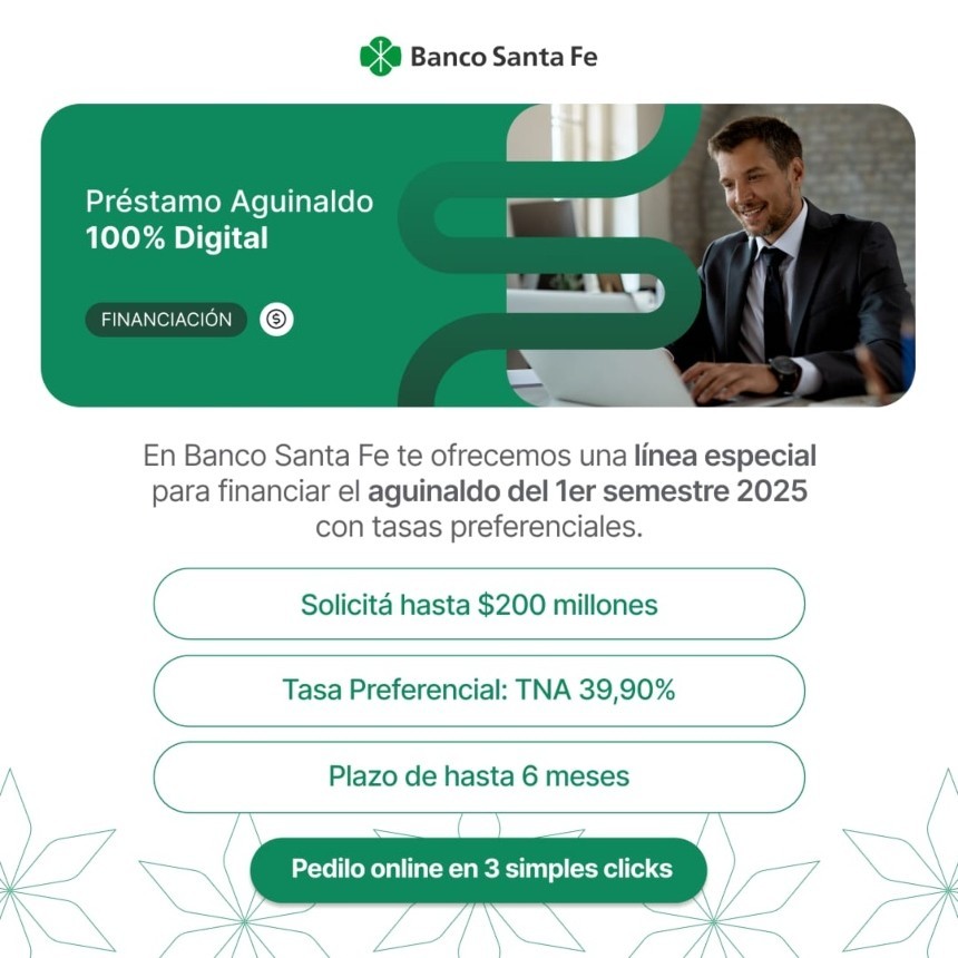 En apenas una semana, m&aacute;s de 100 empresas ya solicitaron la l&iacute;nea exclusiva para empresas de Pr&eacute;stamos Aguinaldo 100% online de Banco Santa Fe"