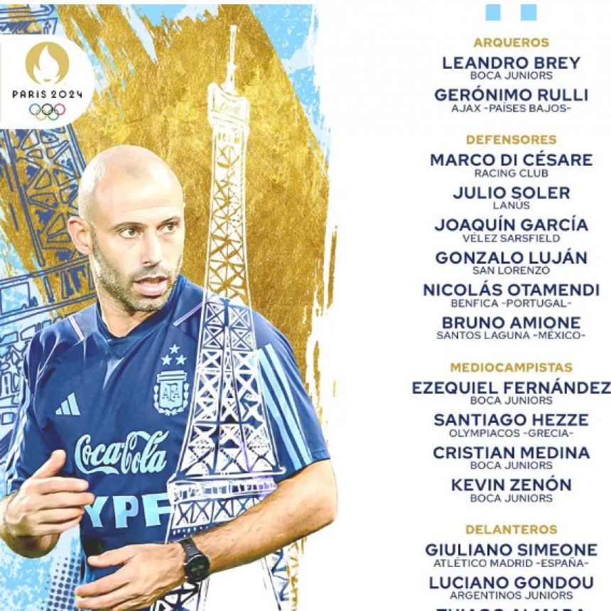 Javier Mascherano dio el equipo ol&iacute;mpico con Otamendi y Juli&aacute;n
