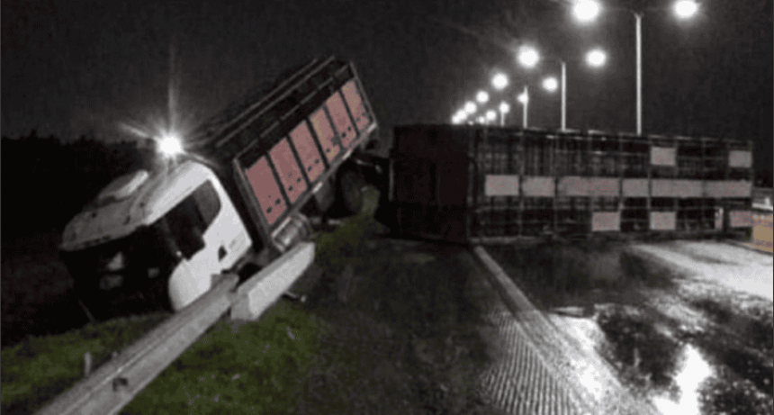 Un camionero se qued&oacute; dormido y volc&oacute; en la autopista Rosario-Santa Fe
