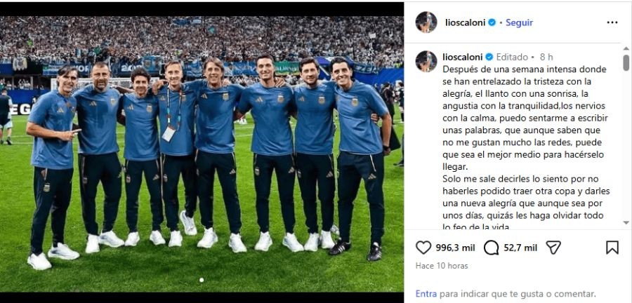 Lionel Scaloni public&oacute; un sentido mensaje a una semana de la derrota ante Espa&ntilde;a