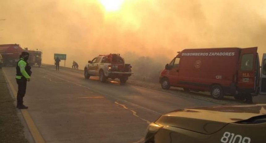 Se produjo un incendio de pastizales en el ingreso a Santa Fe desde Paran&aacute; cerca de la Ruta 168