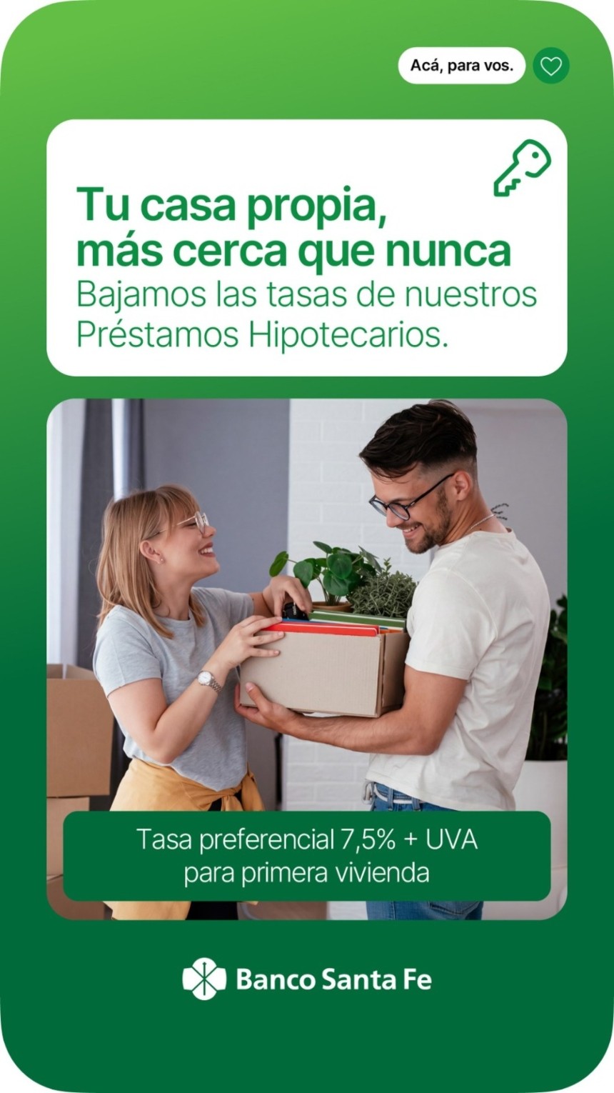 Banco Santa Fe baj&oacute; la tasa de sus cr&eacute;ditos hipotecarios y ofrece UVA + 7,5% para primera vivienda