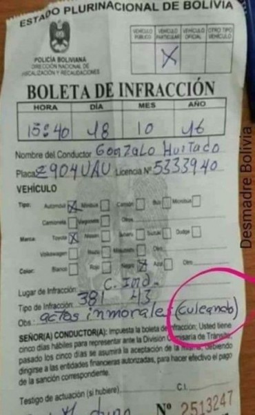 Villa Cari&ntilde;o: una multa de tr&aacute;nsito demasiado expl&iacute;cita