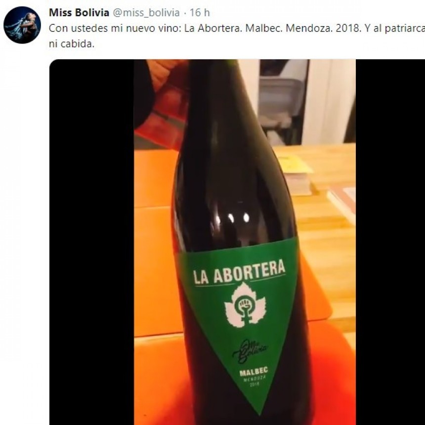 Miss Bolivia present&oacute; su nuevo vino: &ldquo;La Abortera&rdquo;