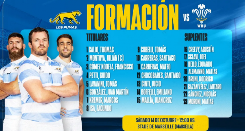 Con dos cambios, Los Pumas confirmaron la formaci&oacute;n para medirse con Gales