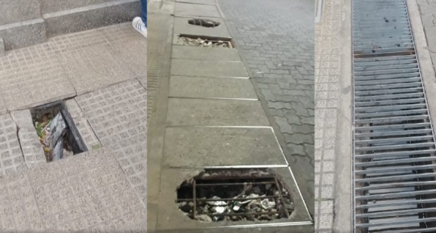 Rejillas levantadas, tapas salidas y baldosas rotas: la osad&iacute;a de caminar por la peatonal