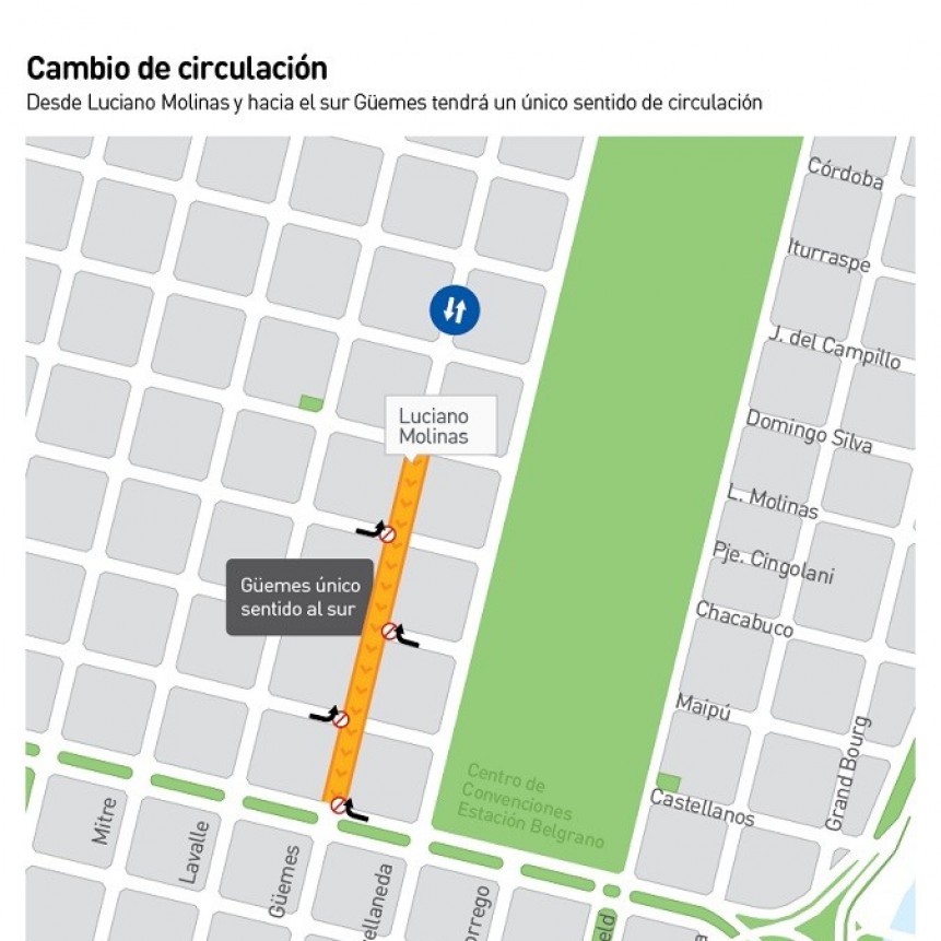 Cambi&oacute; el sentido de circulaci&oacute;n de calle G&uuml;emes entre Luciano Molinas y Boulevard